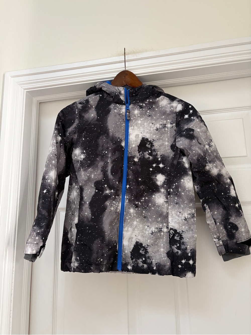 Lands' End Kids' Black & White Galaxy Puffer Jacket with Blue Zipper